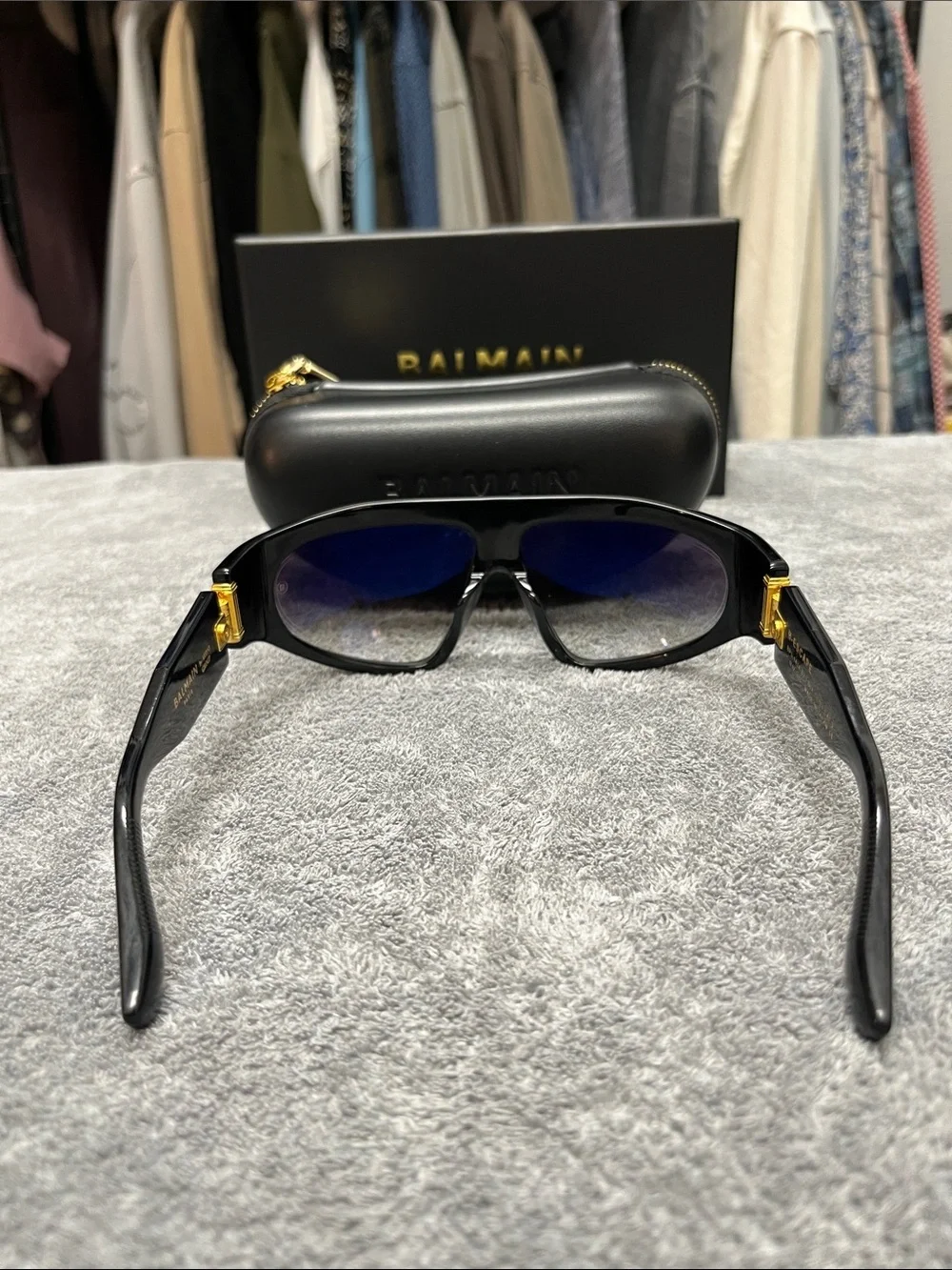 Balmain Paris B-Escape Black Shield Sunglasses with Gold Accents